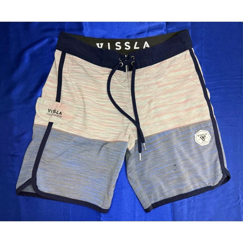 Vissla Men's Size 27 Blue Striped Board Shorts Swim Trunks Surfer Surfwear Beach